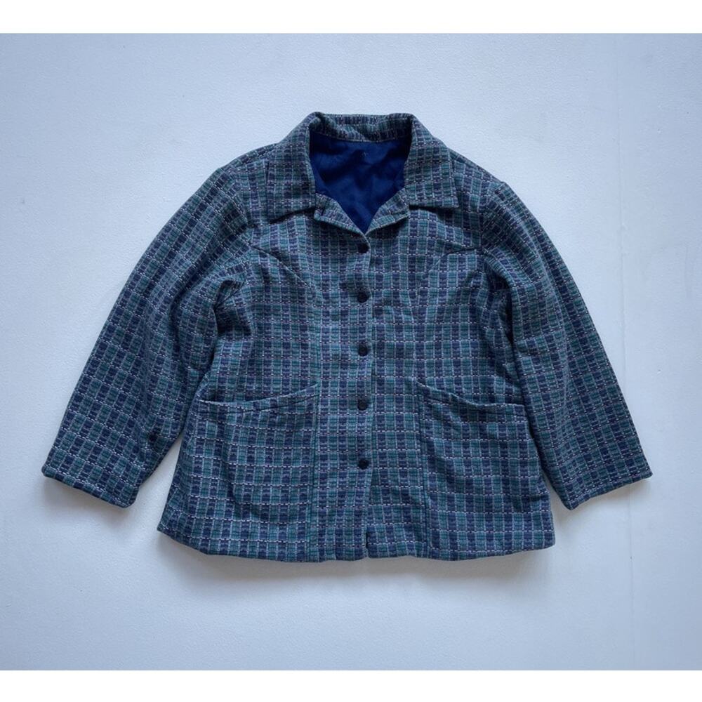 Vtg Green Plaid Flannel Chore Jacket · Handmade Lined Pockets · L/XL · Cottage